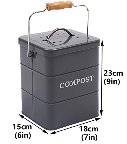 Xbopetda Stainless Steel Compost Bin for Kitchen Countertop,1 Gallon, includes Charcoal Filter,Compost Bucket Kitchen Pail Compost with Lid -Gray