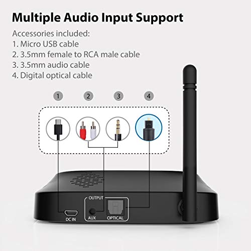 Avantree RC500 Long Range Bluetooth Receiver for Home Stereo and Old AV Receiver, aptX Low Latency, Digital Optical AUX RCA Supported, Voice Prompt, Wireless Audio Adapter for Wired Vintage Speakers