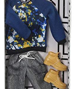 Barbie Fashions Pack: Ken Doll Clothes with Blue Graphic Sweatshirt, Gray Shorts & Boots, Gift for Kids 3 to 8 Years Old