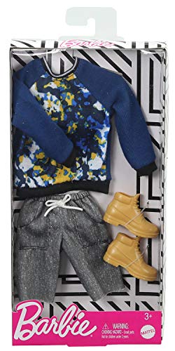 Barbie Fashions Pack: Ken Doll Clothes with Blue Graphic Sweatshirt, Gray Shorts & Boots, Gift for Kids 3 to 8 Years Old