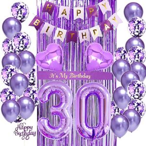 30th birthday decorations for her, 30th birthday balloons purple, 30th birthday decorations, purple balloons, it's my birthday sash, cake topper, birthday banner for 30th birthday decorations