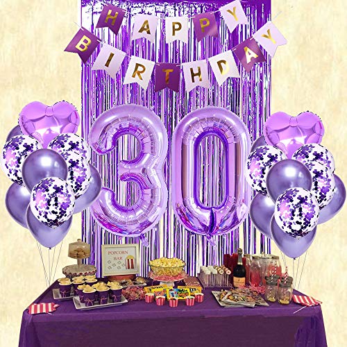 30th Birthday Decorations for Her, 30th Birthday Balloons Purple, 30th Birthday Decorations, Purple Balloons, It's My Birthday Sash, Cake Topper, Birthday Banner for 30th Birthday Decorations