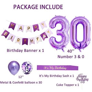 30th Birthday Decorations for Her, 30th Birthday Balloons Purple, 30th Birthday Decorations, Purple Balloons, It's My Birthday Sash, Cake Topper, Birthday Banner for 30th Birthday Decorations