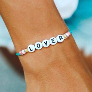 Pura Vida Lover Alphabet Bead Bracelet - Waterproof, Adjustable - Pacific Blue