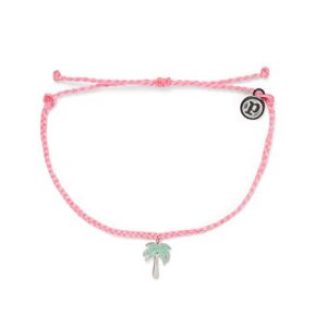 pura vida silver paradise palms bracelet - waterproof, adjustable band - pink