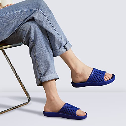 Aoowoll Men Shower Shoes Women Shower Slippers Sandals Non Slip Rubber Flip Flops Slides with Holes Unisex Spa Gym Indoor College Dorm (Blue 10.5-11 Wide Women/9-9.5 Men)