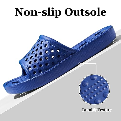 Aoowoll Men Shower Shoes Women Shower Slippers Sandals Non Slip Rubber Flip Flops Slides with Holes Unisex Spa Gym Indoor College Dorm (Blue 10.5-11 Wide Women/9-9.5 Men)