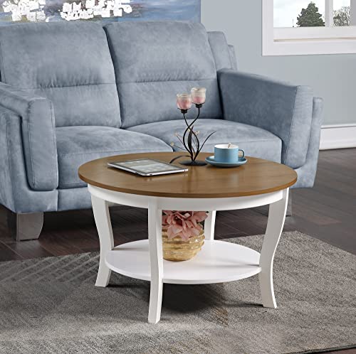 Convenience Concepts American Heritage Round Coffee Table with Shelf, Driftwood/White