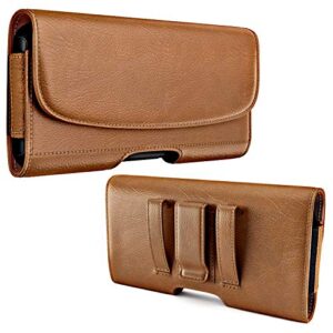PiTau Holster for iPhone 15, 15 Pro, 14, 14 Pro, 13 Pro, 13, 12 Pro, 12, iPhone 11, XR, Cell Phone Case with Belt Clip [Magnetic Closure] ID Card Holder Pouch (Fits Otterbox Commuter Case on) Brown