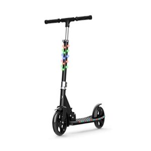 jetson scooters - jupiter jumbo kick scooter (black) - collapsible portable kids push scooter - lightweight folding design with big wheels and high visibility rgb light up leds on stem and deck