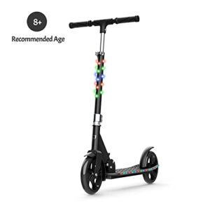 Jetson Scooters - Jupiter Jumbo Kick Scooter (Black) - Collapsible Portable Kids Push Scooter - Lightweight Folding Design with Big Wheels and High Visibility RGB Light Up LEDs on Stem and Deck