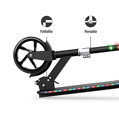 Jetson Scooters - Jupiter Jumbo Kick Scooter (Black) - Collapsible Portable Kids Push Scooter - Lightweight Folding Design with Big Wheels and High Visibility RGB Light Up LEDs on Stem and Deck