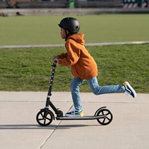 Jetson Scooters - Jupiter Jumbo Kick Scooter (Black) - Collapsible Portable Kids Push Scooter - Lightweight Folding Design with Big Wheels and High Visibility RGB Light Up LEDs on Stem and Deck