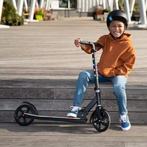 Jetson Scooters - Jupiter Jumbo Kick Scooter (Black) - Collapsible Portable Kids Push Scooter - Lightweight Folding Design with Big Wheels and High Visibility RGB Light Up LEDs on Stem and Deck