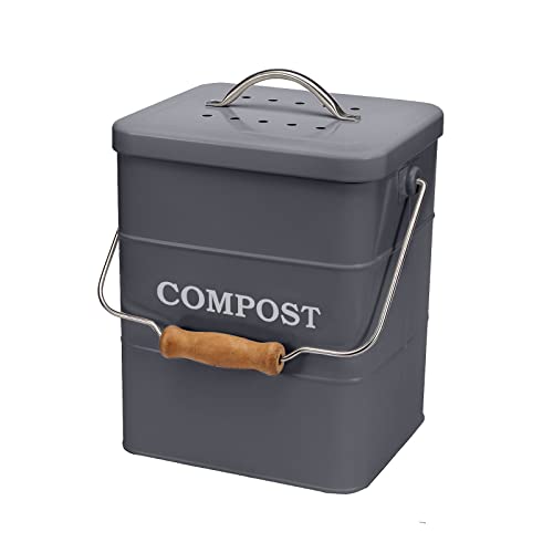 ayacatz Stainless Steel Compost Bin for Kitchen Countertop Compost Bin，1 Gallon, Kitchen Trash Can -Includes Charcoal Filter，Compost Bucket Kitchen Pail Compost with Lid-Gray