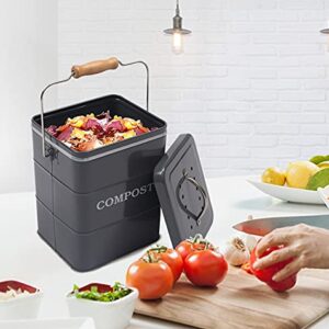 ayacatz Stainless Steel Compost Bin for Kitchen Countertop Compost Bin，1 Gallon, Kitchen Trash Can -Includes Charcoal Filter，Compost Bucket Kitchen Pail Compost with Lid-Gray