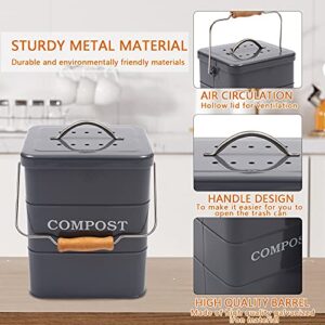 ayacatz Stainless Steel Compost Bin for Kitchen Countertop Compost Bin，1 Gallon, Kitchen Trash Can -Includes Charcoal Filter，Compost Bucket Kitchen Pail Compost with Lid-Gray