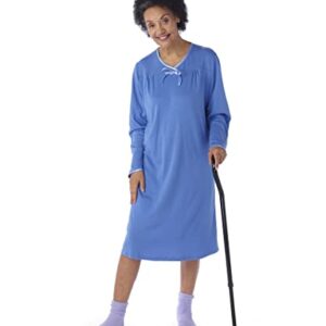 Silvert's Adaptive Clothing & Footwear Open Back Night Gown For Ladies - Assisted Dressing Hospital Gown - Blue MED