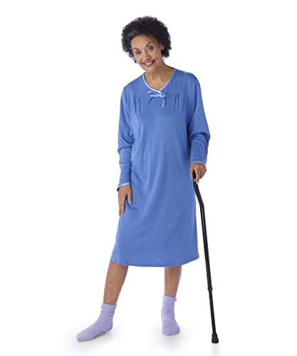 Silvert's Adaptive Clothing & Footwear Open Back Night Gown For Ladies - Assisted Dressing Hospital Gown - Blue MED