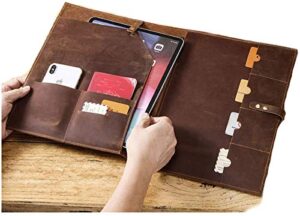leather sleeve for ipad pro 12.9" with pencil holder & card holder - handmade from genuine leather (cover, bag, case, protection)