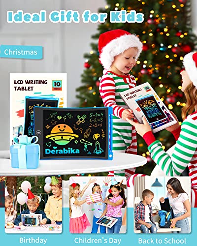 Derabika Learning Toys for 3 4 5 6 7 Girls Boys Gifts, 10 Inch Colorful LCD Writing Tablet Drawing Board, Electronic Doodle Board for Kids Christmas Birthday Present for Girls Boys Age 3-7 (Blue)