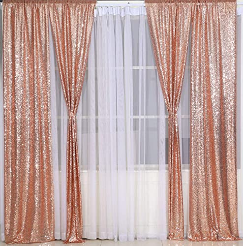 Poise3EHome Rose Gold Sequin Backdrop 2Ft x 8Ft x 2 Panels Sparkly Drape Seamless Photography Curtain for Wedding/Party