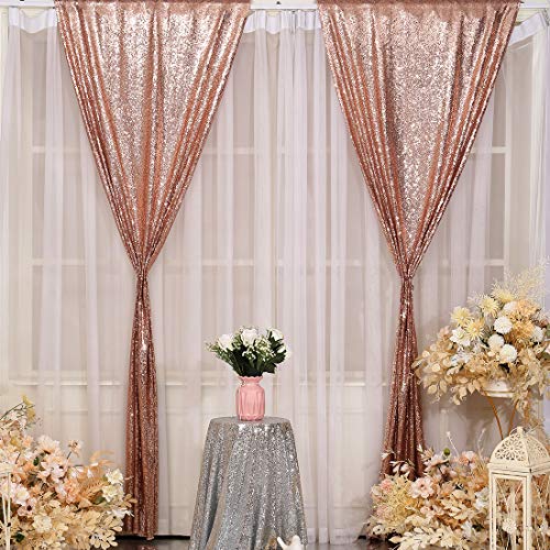 Poise3EHome Rose Gold Sequin Backdrop 2Ft x 8Ft x 2 Panels Sparkly Drape Seamless Photography Curtain for Wedding/Party