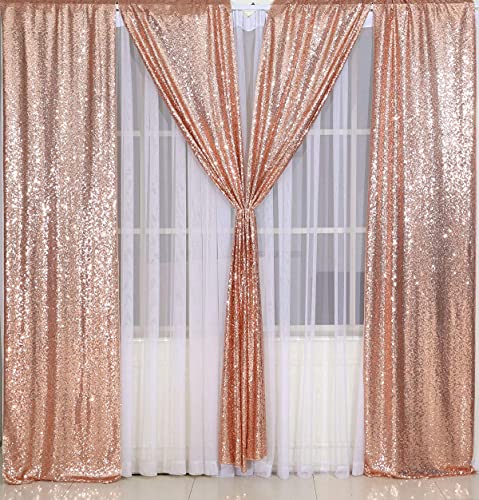 Poise3EHome Rose Gold Sequin Backdrop 2Ft x 8Ft x 2 Panels Sparkly Drape Seamless Photography Curtain for Wedding/Party