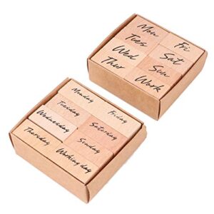 EXCEART 16pcs Wooden Stamps Week Stamps Retro Rubber Stamps DIY Scrapbooking Diary Stamps