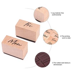 EXCEART 16pcs Wooden Stamps Week Stamps Retro Rubber Stamps DIY Scrapbooking Diary Stamps