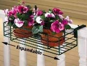 Adjustable Flower Pot Rack Holder Plant Stand - Expands 14"-27" to accomodate Multiple flowerpots, Hanger Hooks fit Almost Any Balcony, Fence or Deck Railing up to 6" Wide - Steel Black