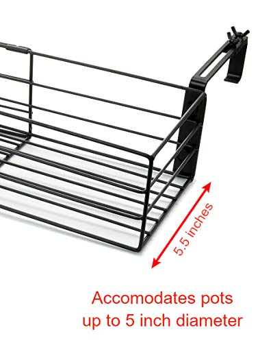 Adjustable Flower Pot Rack Holder Plant Stand - Expands 14"-27" to accomodate Multiple flowerpots, Hanger Hooks fit Almost Any Balcony, Fence or Deck Railing up to 6" Wide - Steel Black