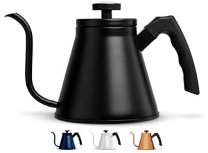 kook stovetop gooseneck kettle with thermometer, for pour over coffee & tea, temperature gauge, electric, compatible for gas stovetop, 3 ply stainless steel base, 27 oz