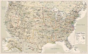 antique style usa map - wall chart map of the united states of america - made in the usa - updated (laminated, 18" x 29")