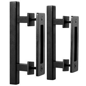 easelife 2 pack 10" sliding barn door pull handle with flush hardware,double sided,heavy duty,rustic,matte black powder coated,easy install,square