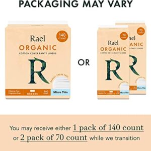 Rael Panty Liners for Women, Organic Cotton Cover - Thin Pantiliners, Light Absorbency, Unscented, Chlorine Free (Micro Thin, 140 Count)