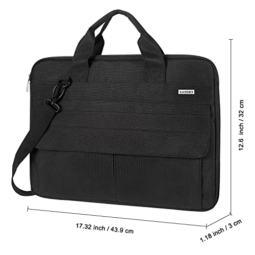 LANDICI Laptop Bag Case 17 17.3 inch, Waterproof Computer Sleeve Cover Compatible with MacBook 17, 17-18 inch HP Acer Dell Lenovo ASUS Laptop, Slim Briefcase with Shoulder Strap, Black