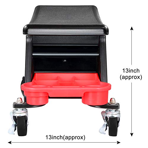 AgiiMan Mechanic Stool - Detailing Garage Rolling Stool with Wheels, Roller Creeper Seat Chair Repair Tools Tray, 2 Tool Storage Drawers Under Seat, 300 Lbs Capacity