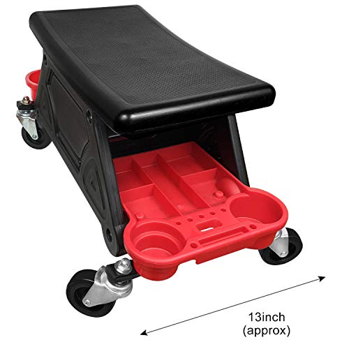 AgiiMan Mechanic Stool - Detailing Garage Rolling Stool with Wheels, Roller Creeper Seat Chair Repair Tools Tray, 2 Tool Storage Drawers Under Seat, 300 Lbs Capacity