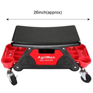 AgiiMan Mechanic Stool - Detailing Garage Rolling Stool with Wheels, Roller Creeper Seat Chair Repair Tools Tray, 2 Tool Storage Drawers Under Seat, 300 Lbs Capacity