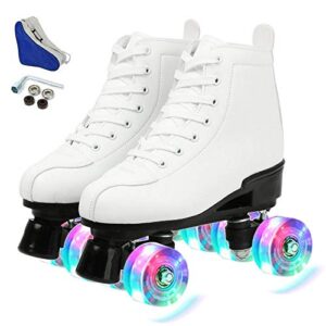 women's roller skates pu leather high-top roller skates four-wheel roller skates shiny roller skates for girls (38, white flash wheel)