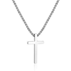 Ursteel Cross Necklace for Men, Stainless Steel Cross Chain Silver Mens Cross Necklace 18 Inch, Christian Jewelry Cross Necklace for Men Boyfriend