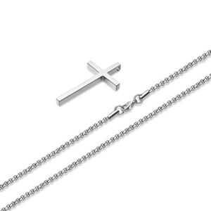 Ursteel Cross Necklace for Men, Stainless Steel Cross Chain Silver Mens Cross Necklace 18 Inch, Christian Jewelry Cross Necklace for Men Boyfriend