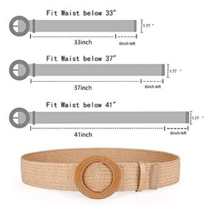 Women Belts For Dresses, Elastic Straw Rattan Waist Band With Large Buckle