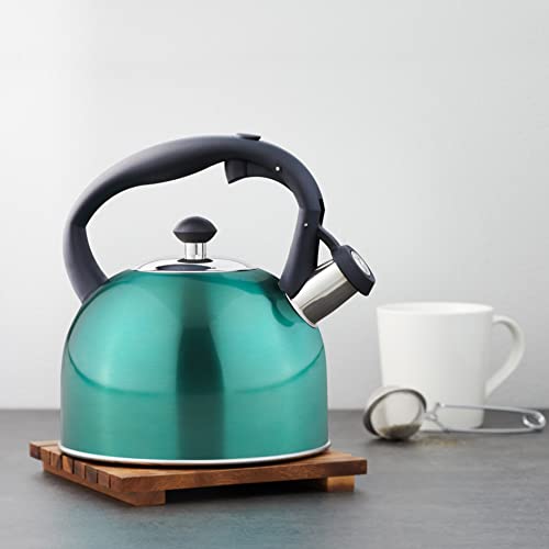 Amazon Basics Stainless Steel Tea Kettle, 2.4-Quart, Teal