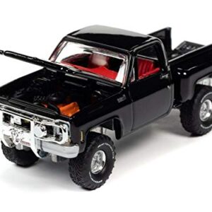 Auto World 1980 Chevrolet Custom Deluxe 10 Step Side Truck Gloss Black & Front Push Bar 1:64 Scale Die-Cast Model Car