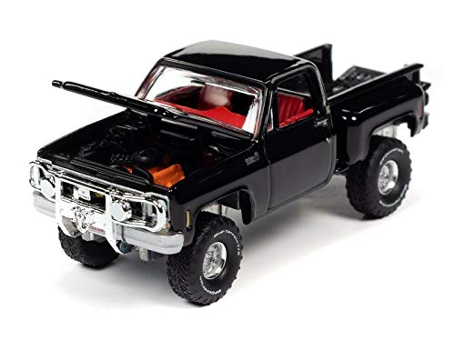 Auto World 1980 Chevrolet Custom Deluxe 10 Step Side Truck Gloss Black & Front Push Bar 1:64 Scale Die-Cast Model Car