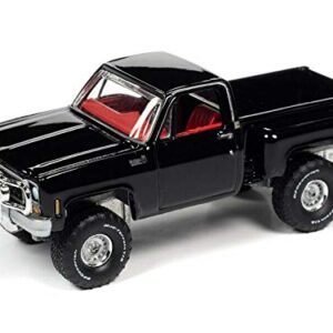 Auto World 1980 Chevrolet Custom Deluxe 10 Step Side Truck Gloss Black & Front Push Bar 1:64 Scale Die-Cast Model Car