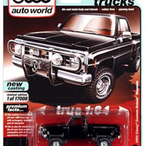 Auto World 1980 Chevrolet Custom Deluxe 10 Step Side Truck Gloss Black & Front Push Bar 1:64 Scale Die-Cast Model Car