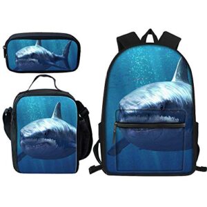 beauty collector designer shark backpack bookbags set for school cute lunch bag, pencil case and big backpacks